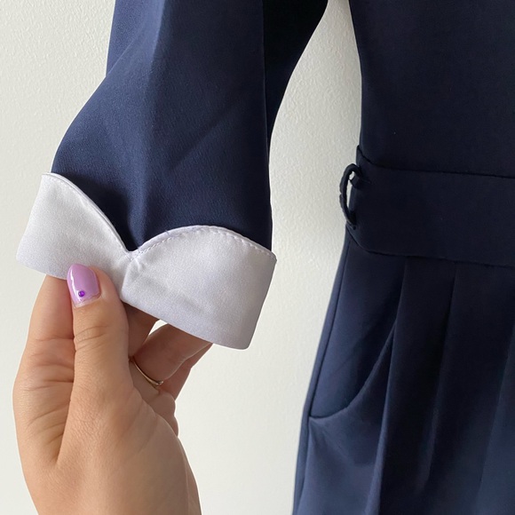 Navy stretchy preppy dress with white collar - Picture 4 of 6